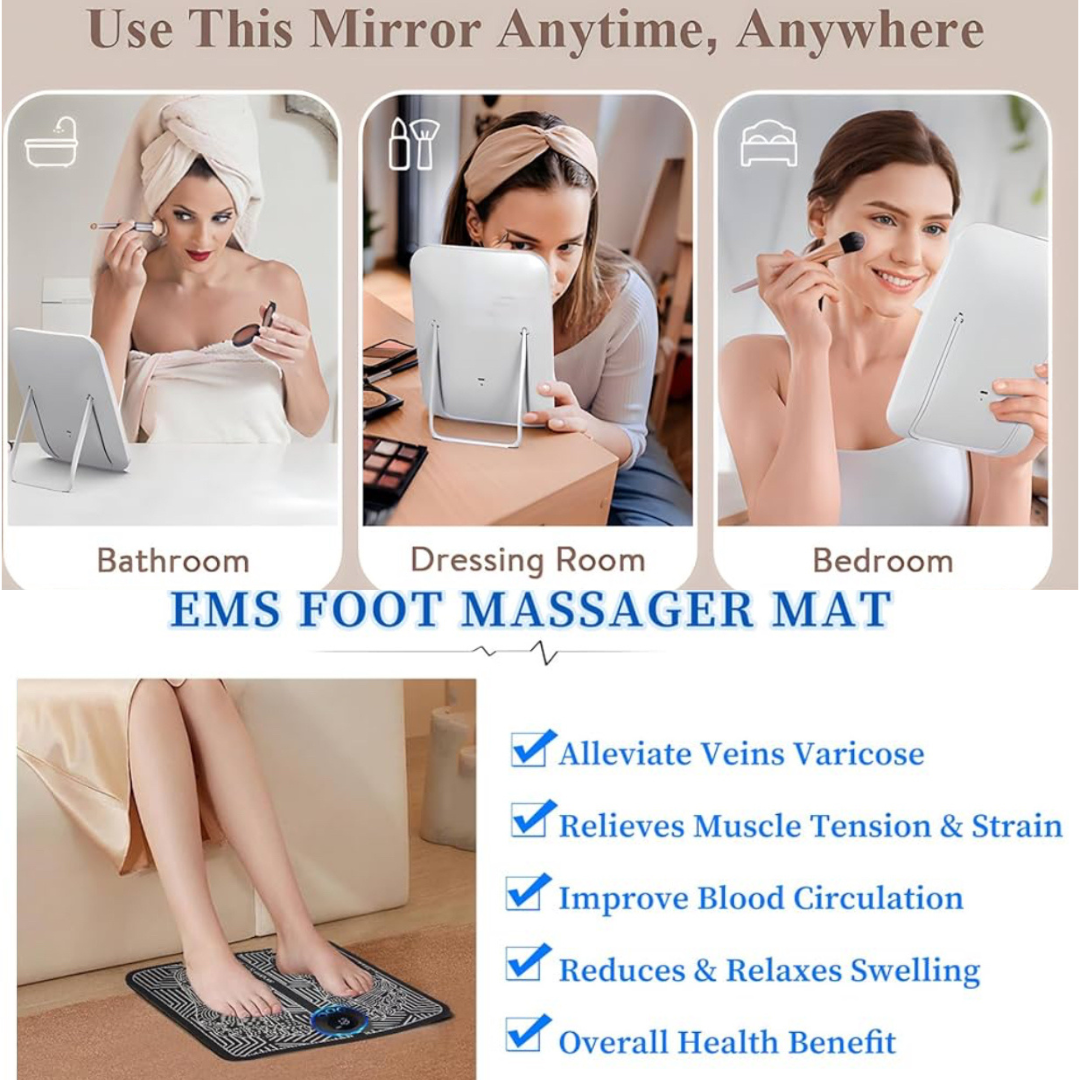 Led makeup mirror and Ems Foot Massager Bundles.