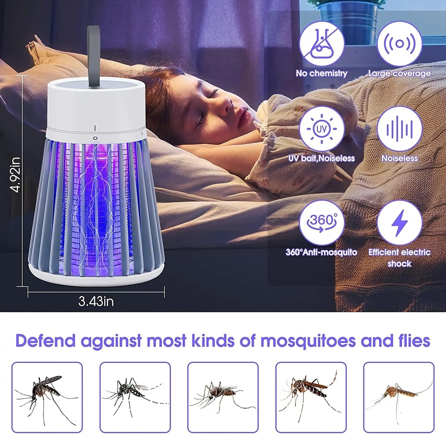 Eddies Gallery T3S4L 2 in 1 USB Mosquito Killer Trap Outdoor Electric Mosquito Killer Lamp Bug Zapper Mosquito Zapper Fly Zapper