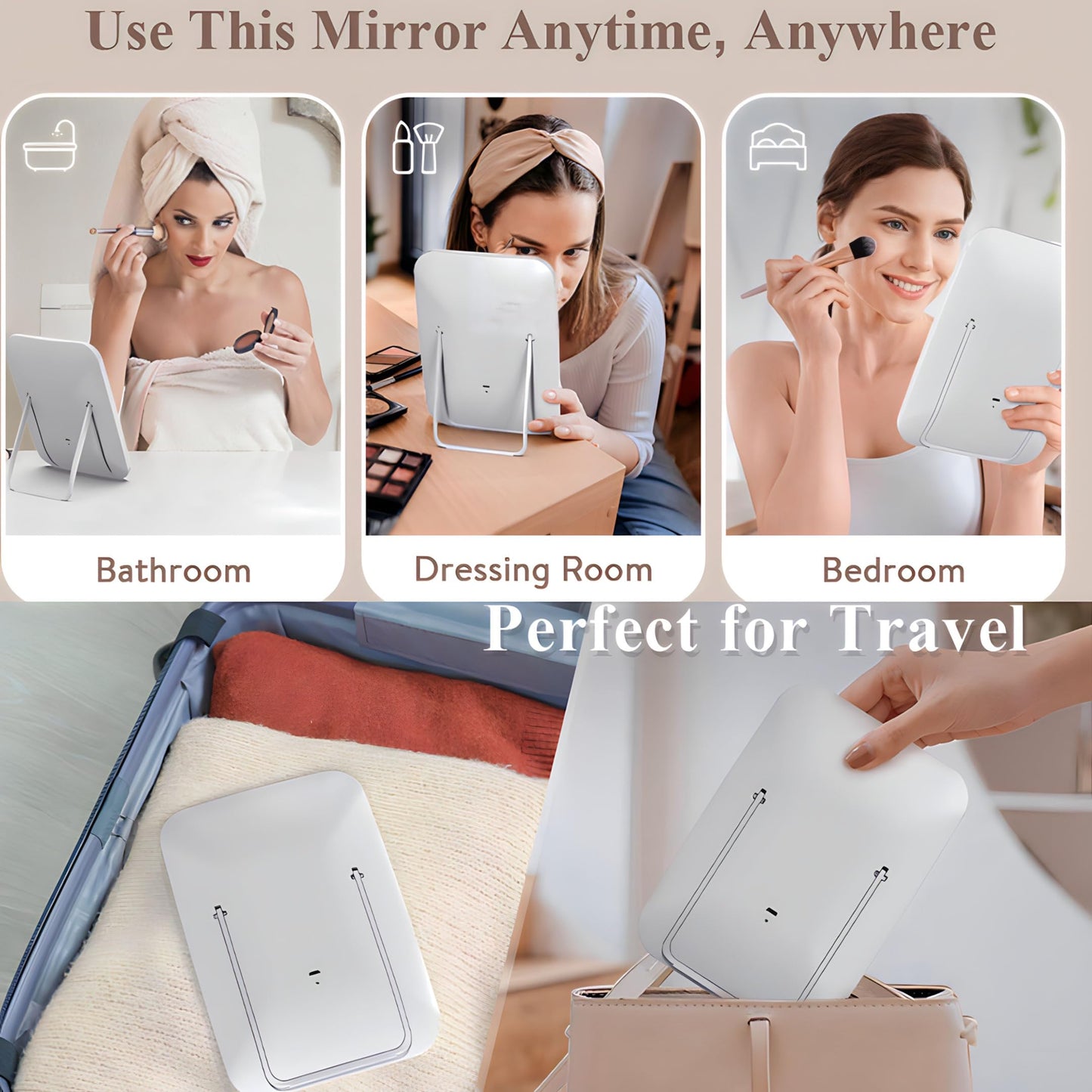Eddies Gallery LED Makeup Mirror with light screen, 3 Lighted travel mirror Colors, and USB Rechargeable with 68 LED Lights. Hollywood mirror, Makeup Mirror Gifts for Girl/Women. (ABS)