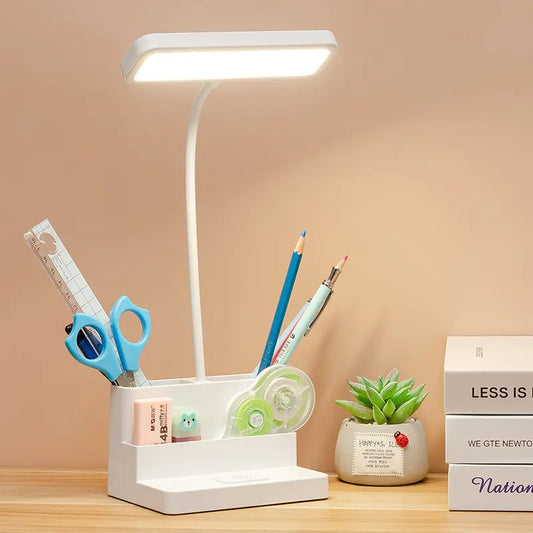 Excellent Quality led desk lamp White ABS Modern desk light Classic home led lamp with USB port pen holder